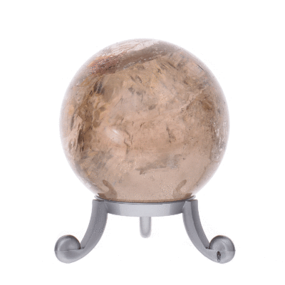 Sphere made of natural smoky quartz crystal with a diameter of 5.5cm. The sphere comes with a grey plexiglass base. Buy online shop.