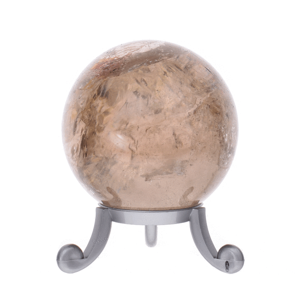 Sphere made of natural smoky quartz crystal with a diameter of 5.5cm. The sphere comes with a grey plexiglass base. Buy online shop.