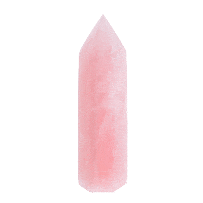 Polished point made from natural rose quartz gemstone with a height of 13cm. Buy online shop.