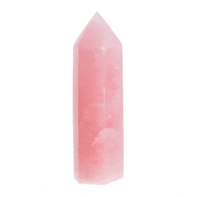 Polished point made from natural rose quartz gemstone with a height of 13cm. Buy online shop.