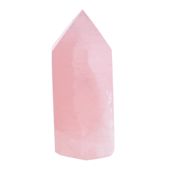 Point made of natural polished rose quartz gemstone, with a height of 7cm. Buy online shop.