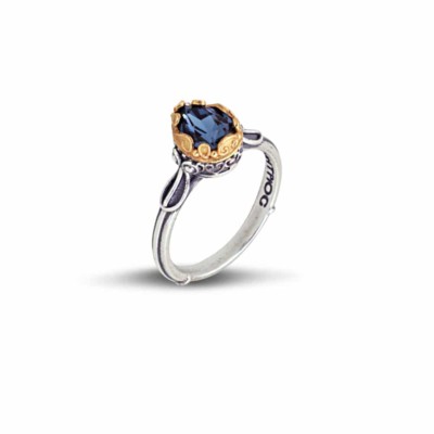 Χειροποίητο δαχτυλίδι από ασήμι 925 με επιχρυσωμένες λεπτομέρειες και κρύσταλλο σε σχήμα σταγόνας. Αγοράστε online shop.