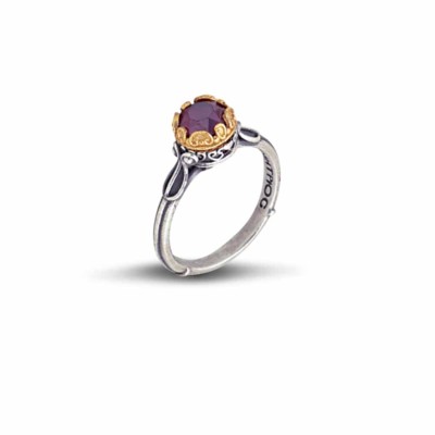Handmade ring made of sterling silver with gold plated details and round crystal. Buy online shop.