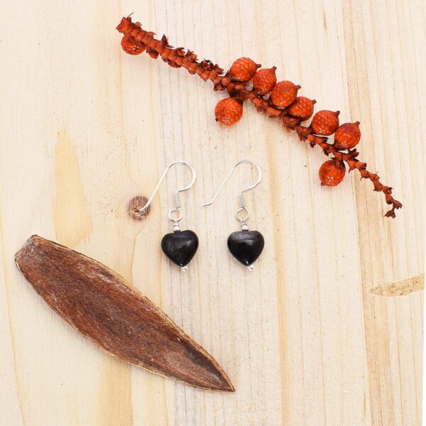 Handmade earrings made of silver 925 (sterling silver) and Rainbow Obsidian, in the shape of heart. Buy Online shop.