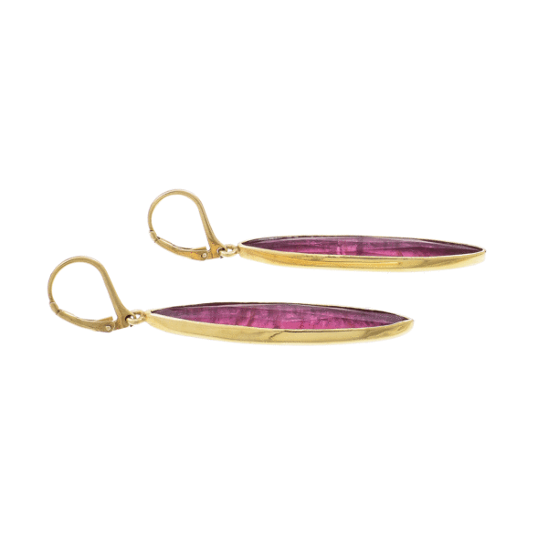 Handmade earrings made of gold plated sterling silver and doublet made of natural crystal quartz and pink tourmaline gemstones. The doublet consists of two layers of stones. The upper stone is faceted crystal quartz and the stone at the bottom is pink tourmaline.Buy online shop.