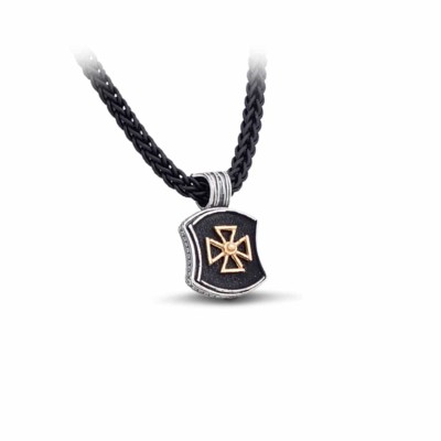 Handmade pendant made of sterling silver and a gold plated sterling silver cross, as a central element. Buy online shop.