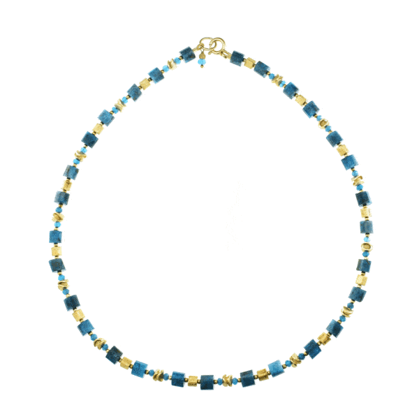 Handmade necklace made of Apatite and elements made of gold plated sterling silver. Buy online shop.