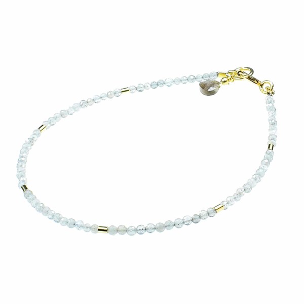 Handmade bracelet made of Labradorite, decorated with elements made of gold plated sterling silver. Buy online shop.