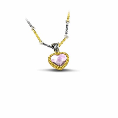 Handmade reversible pendant heart made of sterling silver with gold plated details and crystals. The pendant is threaded on a sterling silver tricolor chain. Buy online shop.