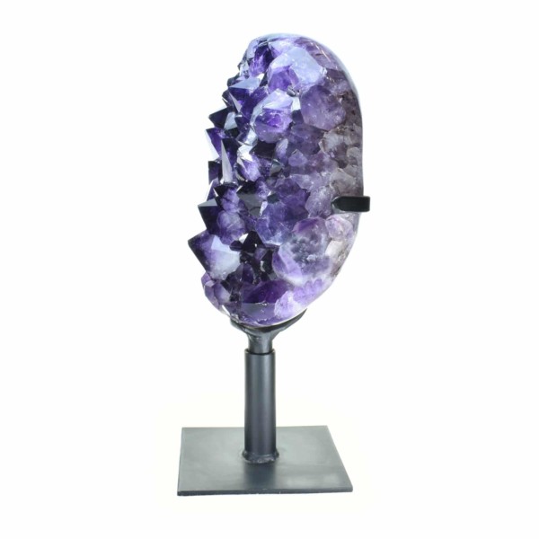 Polished piece of excellent quality amethyst, placed on a rotating metallic base. Buy online shop.