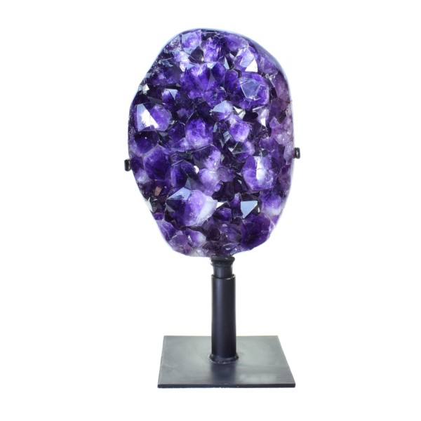 Polished piece of excellent quality amethyst, placed on a rotating metallic base. Buy online shop.
