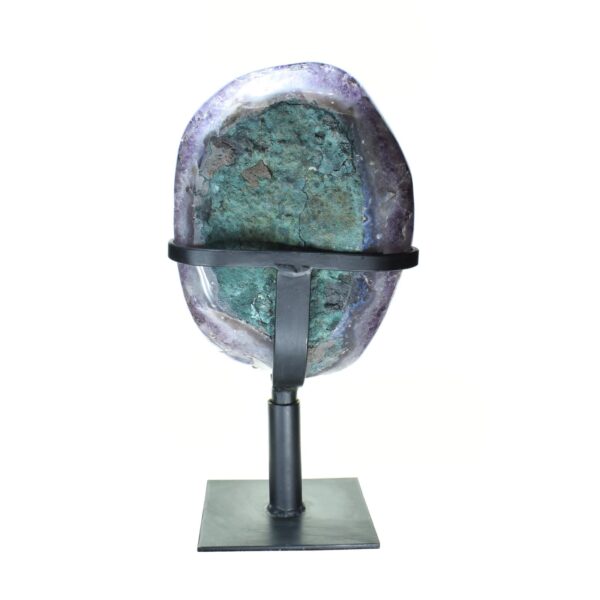 Polished piece of excellent quality amethyst, placed on a rotating metallic base. Buy online shop.