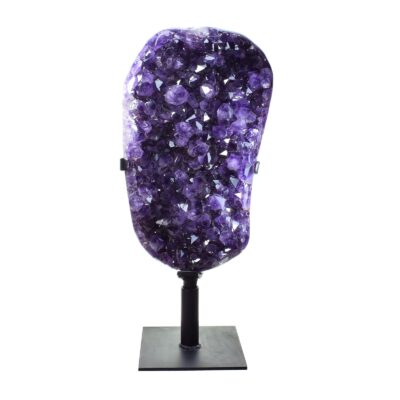 Polished Amethyst piece, placed on a rotating metallic base, with a height of 49cm. The half-upper part of the base is rotating, while the rest part remains stable. Buy online shop.