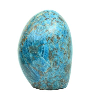 Polished piece of natural Apatite gemstone, in an oval shape with cut base. The Apatite has a height of 12.5cm. Buy online shop.