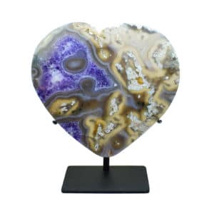Καρδιά από αχάτη με αμέθυστο, τοποθετημένη σε μεταλλική βάση. Στο e-shop μας θα βρείτε φυσικά πετρώματα σε διάφορα σχέδια και χρώματα!