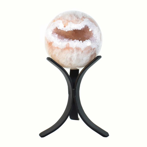 Sphere made of Agate with crystal quartz inside and a diameter of 7cm, placed on a metallic base. Buy online shop.