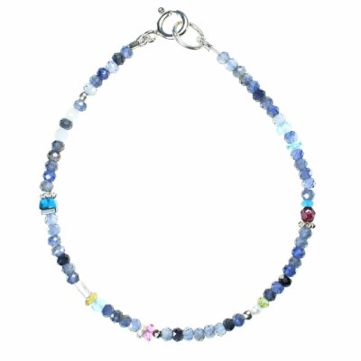 Handmade bracelet made of Iolite and other semi-precious stones. The bracelet is decorated with sterling silver elements. Buy online shop.