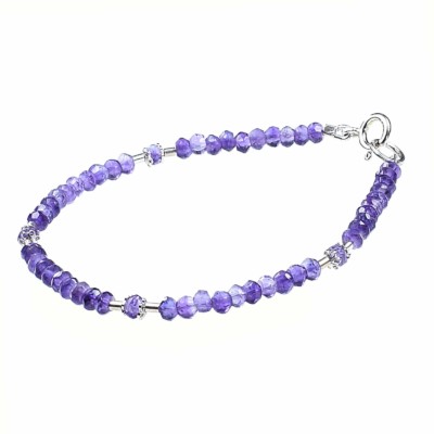 Handmade Amethyst bracelet with decorative elements and clasp made of sterling silver. Buy online shop.