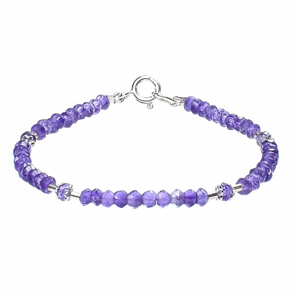 Handmade Amethyst bracelet with decorative elements and clasp made of sterling silver. Buy online shop.