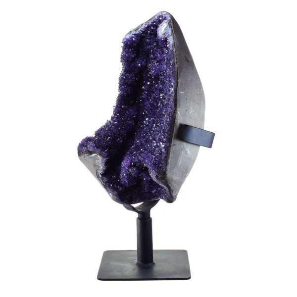 Uruguayan amethyst piece, placed on a rotating metallic base, with a height of 43cm. The half-upper part of the base is rotating, while the rest part remains stable. Buy online shop.
