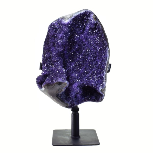 Uruguayan amethyst piece, placed on a rotating metallic base, with a height of 43cm. The half-upper part of the base is rotating, while the rest part remains stable. Buy online shop.