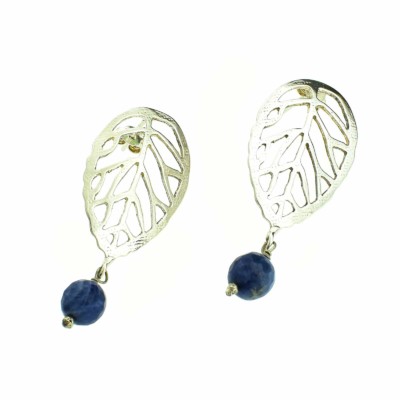 Handmade earrings made of sterling silver and one round sodalite gemstone. Buy online shop.