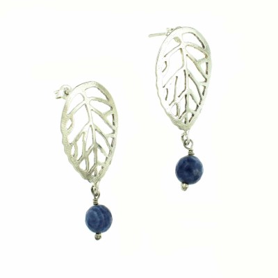 Handmade earrings made of sterling silver and one round sodalite gemstone. Buy online shop.