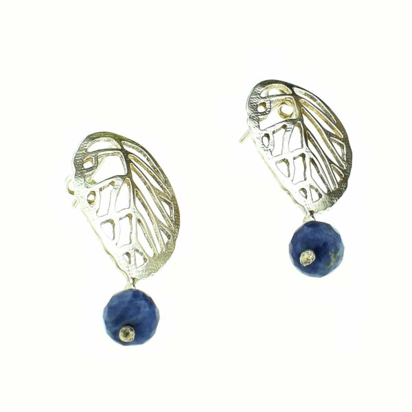 Handmade earrings made of sterling silver and one round sodalite gemstone. Buy online shop.