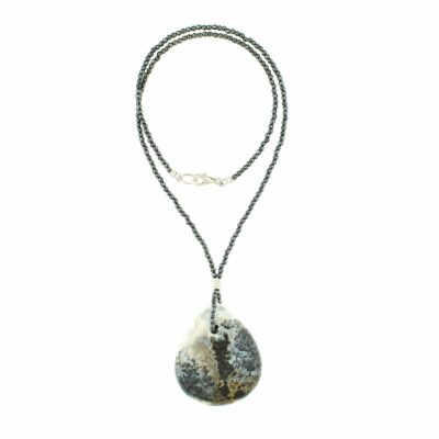 Handmade necklace with Jasper, Hematite and clasp made of sterling silver. Buy online shop.