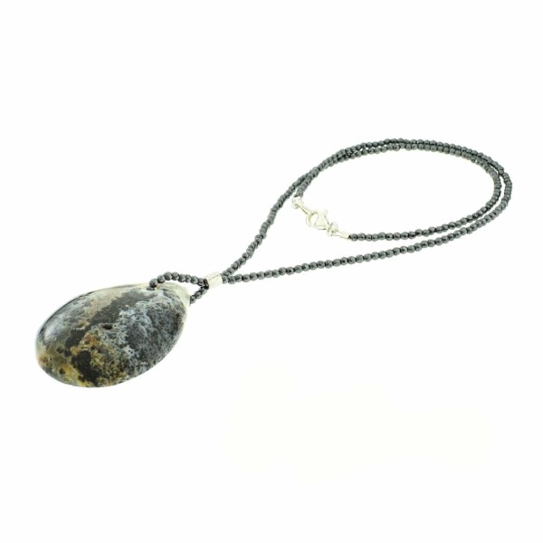 Handmade necklace with Jasper, Hematite and clasp made of sterling silver. Buy online shop.