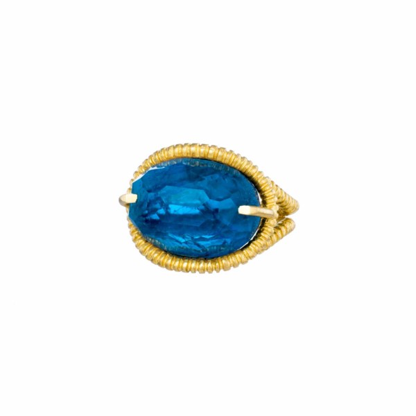 Handmade ring made of gold plated sterling silver with doublet made of Crystal quartz and Apatite, in an oval shape. The doublet consists of two layers of stones. The upper stone is Crystal quartz and the stone at the bottom is Apatite. Buy online shop. 