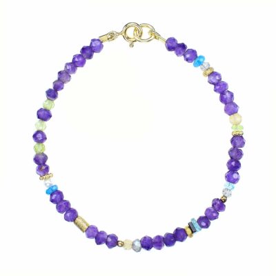 Handmade bracelet with semi-precious stones and decorative elements made of gold plated sterling silver. Buy online shop.