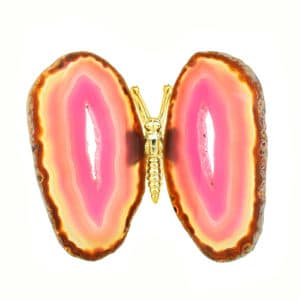 Πεταλούδα με σώμα από επαργυρωμένο μέταλλο και γυαλισμένα φτερά από ροζ Αχάτη με κρύσταλλα χαλαζία, μήκους 9cm. Αγοράστε online shop.