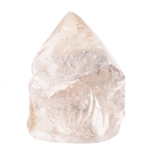 Natural rutilated smoky quartz crystal point, with a height of 7.5cm. The point has rough base and polished top. Buy online shop.