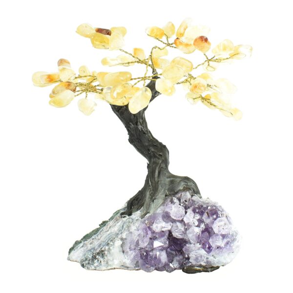 Tree with polished leaves of citrine quartz and base of raw amethyst piece, with a height of 16cm. Buy online shop.