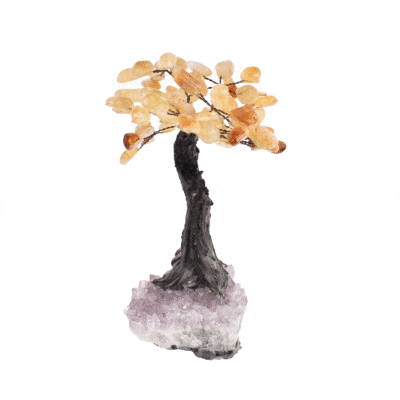 Handmade tree with leaves made of baroque Citrine stones and base made of natural, raw Amethyst stone. ** The tree is 17cm high - A special way to decorate your home or office.