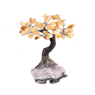 Handmade tree with leaves made of baroque Citrine stones and base made of natural, raw Amethyst stone. ** The tree is 17cm high - A special way to decorate your home or office.