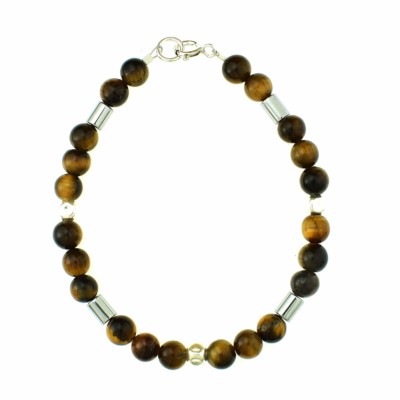 Handmade bracelet with Tiger Eye, Hematite and decorative elements made of sterling silver. Buy online shop.