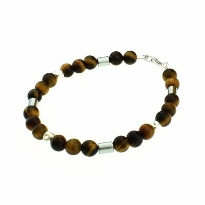 Handmade bracelet with Tiger Eye, Hematite and decorative elements made of sterling silver. Buy online shop.