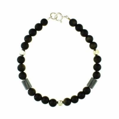Handmade bracelet with Obsidian, Hematite and decorative elements made of sterling silver. Buy online shop.