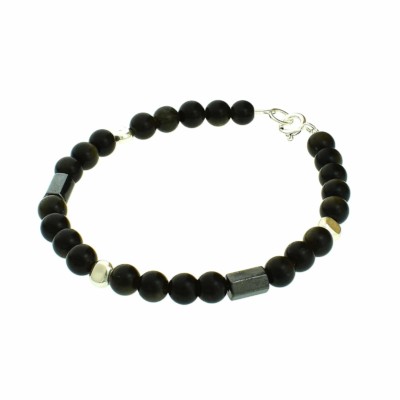 Handmade bracelet with Obsidian, Hematite and decorative elements made of sterling silver. Buy online shop.