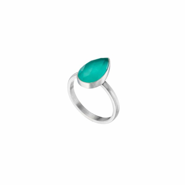 Handmade ring made of sterling silver and doublet made of chalcedony and crystal quartz, in a tear-drop shape. The doublet consists of two layers of stones.The upper stone is crystal quartz and the stone at the bottom is chalcedony. Buy online shop.