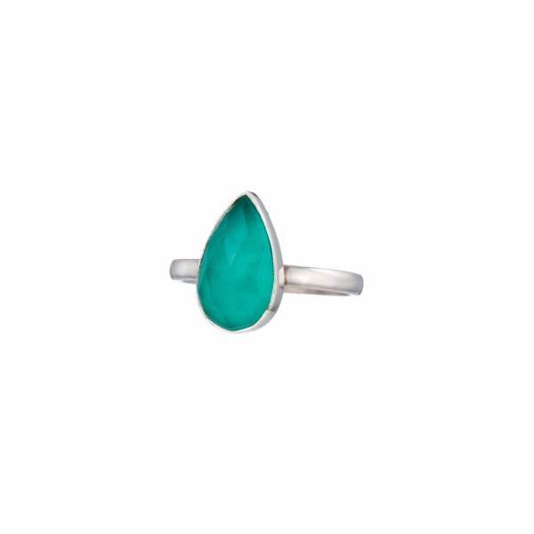 Handmade ring made of sterling silver and doublet made of chalcedony and crystal quartz, in a tear-drop shape. The doublet consists of two layers of stones.The upper stone is crystal quartz and the stone at the bottom is chalcedony. Buy online shop.