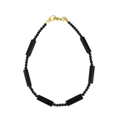 Handmade bracelet with natural Onyx and Spinel gemstones and clasp made of gold plated sterling silver. Buy online shop.