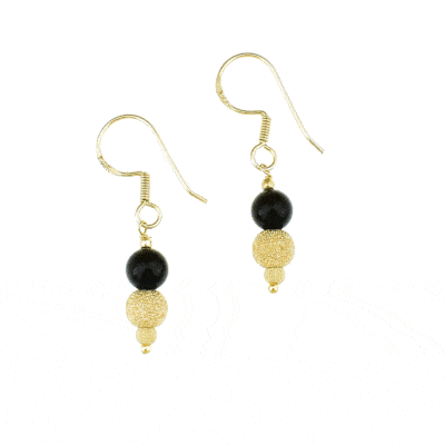 Handmade earrings with natural onyx gemstones and decorative elements made of gold plated sterling silver. Buy online shop.