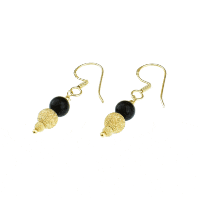 Handmade earrings with natural onyx gemstones and decorative elements made of gold plated sterling silver. Buy online shop.