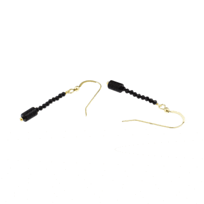 Handmade earrings made of gold plated sterling silver and natural Onyx and Spinel gemstones. Buy online shop.