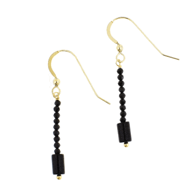 Handmade earrings made of gold plated sterling silver and natural Onyx and Spinel gemstones. Buy online shop.