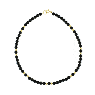 Handmade necklace with natural onyx gemstones and decorative elements made of gold plated sterling silver. Buy online shop.