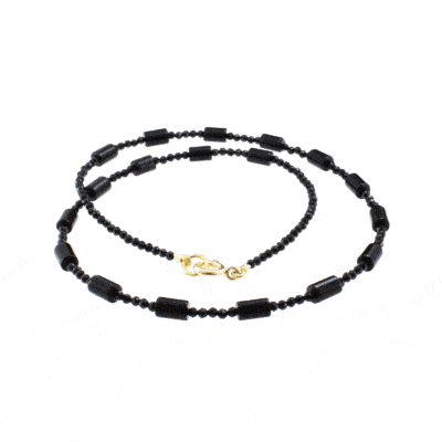 Handmade necklace with natural Onyx and Spinel gemstones and clasp made of gold plated sterling silver. Buy online shop.